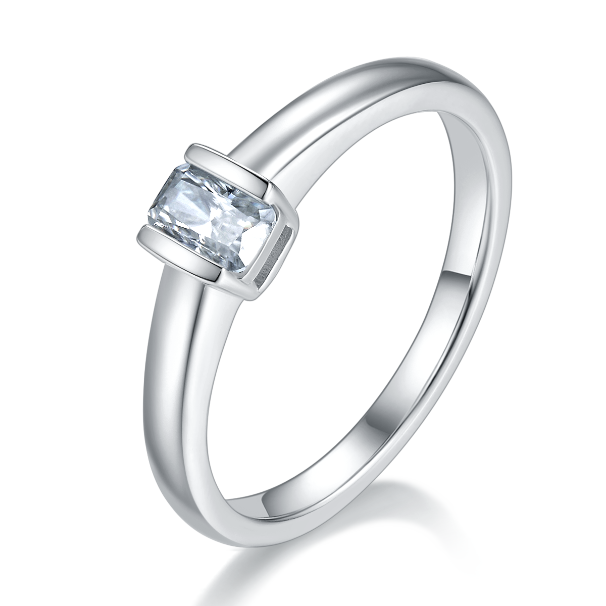 Simplified rectangular S925 silver plated white gold moissanite diamond women's ring 0.5 carat D-grade